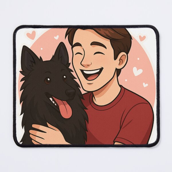 Item preview, Elegant Team: Man & Belgian Shepherd Groenendael Cartoon designed and sold by GoodyPaws.