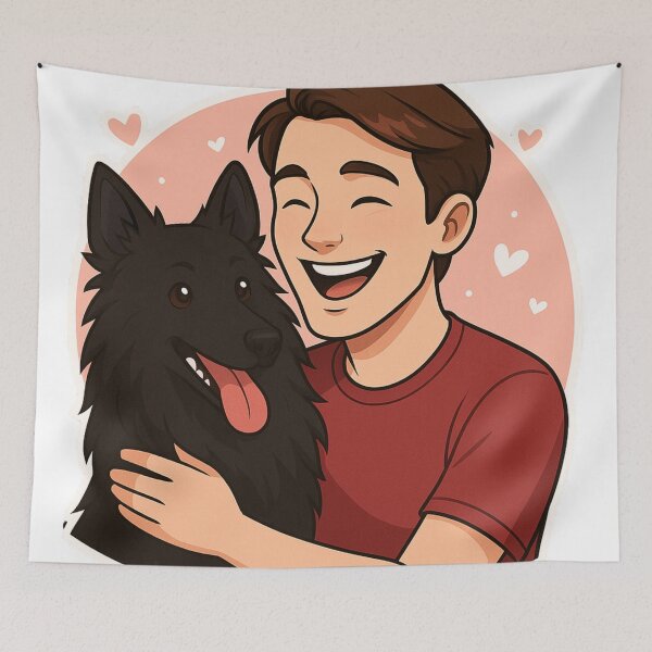 Item preview, Elegant Team: Man & Belgian Shepherd Groenendael Cartoon designed and sold by GoodyPaws.
