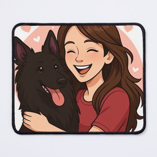 Item preview, Grace & Loyalty: Woman & Belgian Shepherd Groenendael Cartoon designed and sold by GoodyPaws.