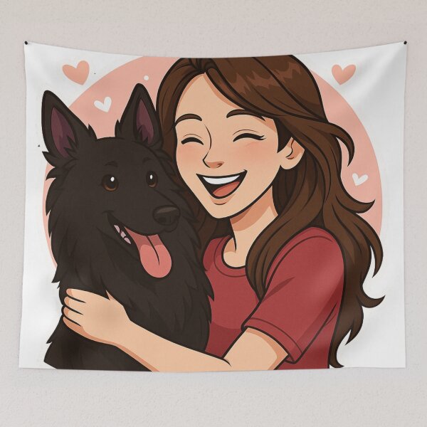 Item preview, Grace & Loyalty: Woman & Belgian Shepherd Groenendael Cartoon designed and sold by GoodyPaws.