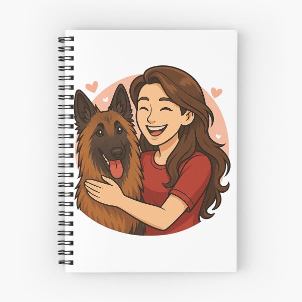 Item preview, Elegant Energy: Woman & Belgian Shepherd Tervuren Cartoon designed and sold by GoodyPaws.