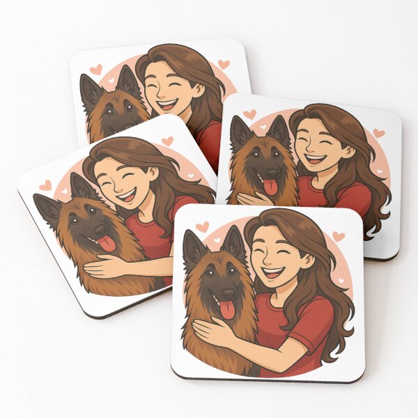 Item preview, Elegant Energy: Woman & Belgian Shepherd Tervuren Cartoon designed and sold by GoodyPaws.