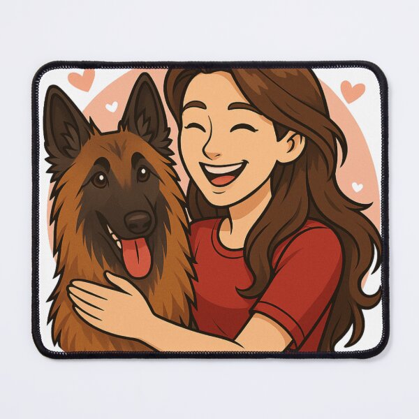 Item preview, Elegant Energy: Woman & Belgian Shepherd Tervuren Cartoon designed and sold by GoodyPaws.