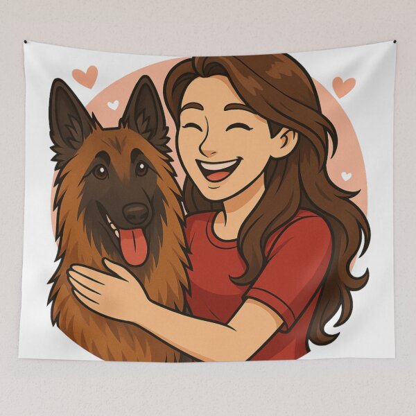 Item preview, Elegant Energy: Woman & Belgian Shepherd Tervuren Cartoon designed and sold by GoodyPaws.