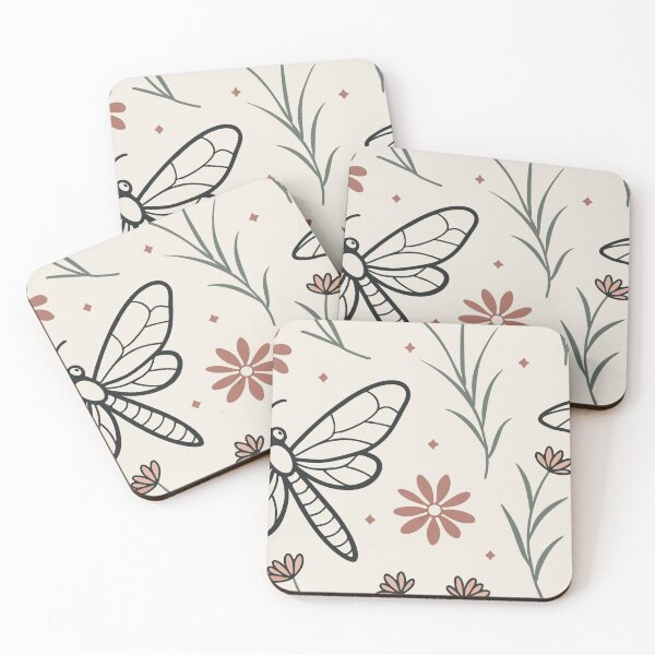 Item preview, Illustration of Dragonflies with Floral Motifs on Beige Background designed and sold by Creative88Art.