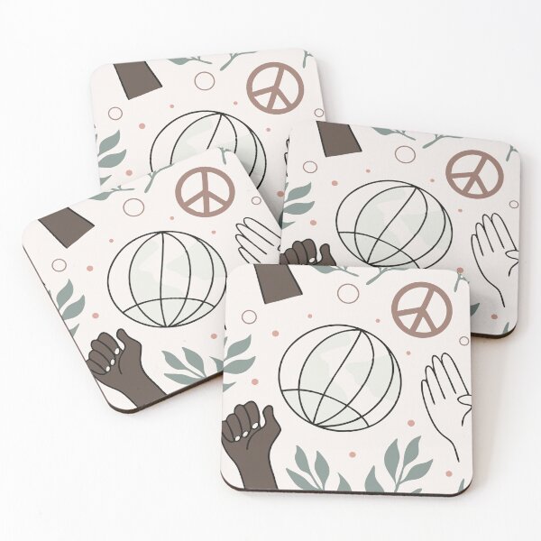 Item preview, Seamless Pattern with Raised Fists, Peace Signs, and Globes designed and sold by Creative88Art.