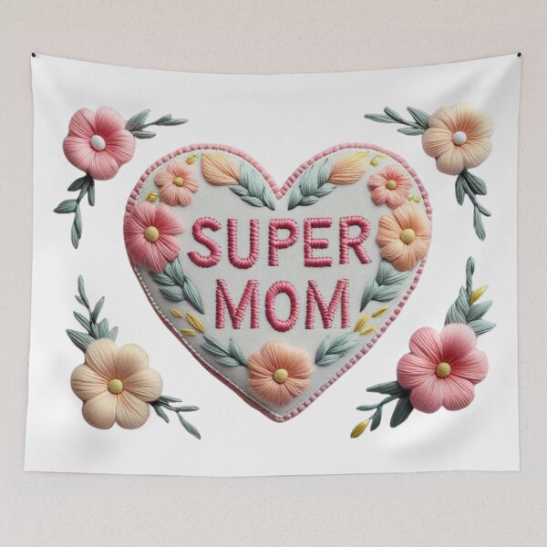 Item preview, Super Mom Floral Heart Embroidery Patch designed and sold by ArtDesignTp.