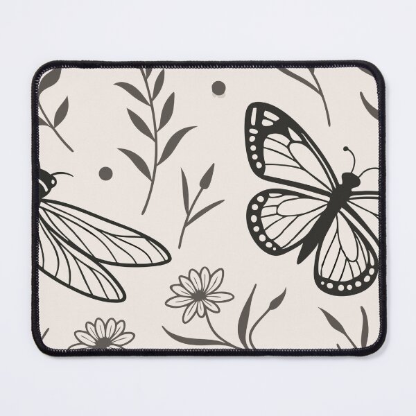 Item preview, Monochromatic Pattern with Dragonfly, Butterfly, and Floral Motifs designed and sold by Creative88Art.