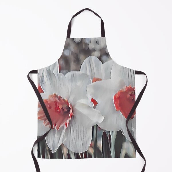 Item preview, 7 Harmonious Garden Daffodils in White and Red | Elegant Spring Bloom Art designed and sold by POETTICA.