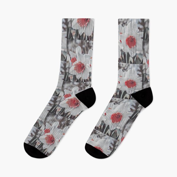 Item preview, 7 Harmonious Garden Daffodils in White and Red | Elegant Spring Bloom Art designed and sold by POETTICA.