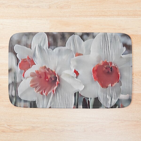 Item preview, 7 Harmonious Garden Daffodils in White and Red | Elegant Spring Bloom Art designed and sold by POETTICA.