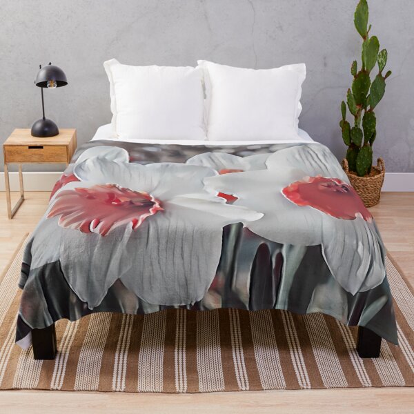 Item preview, 7 Harmonious Garden Daffodils in White and Red | Elegant Spring Bloom Art designed and sold by POETTICA.