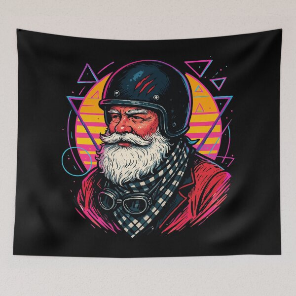 Item preview, Biker Santa Vaporwave Retro designed and sold by TomFrontierArt.