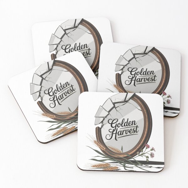 Item preview, Broken Circular Mirror with Golden Harvest Text and Wheat Stalks designed and sold by Creative88Art.