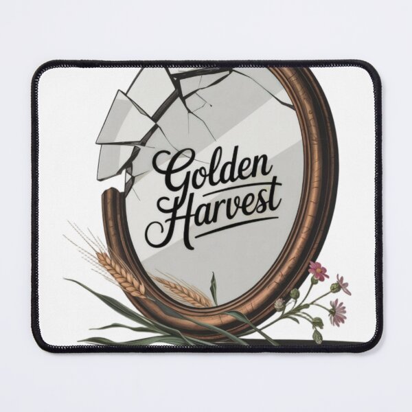 Item preview, Broken Circular Mirror with Golden Harvest Text and Wheat Stalks designed and sold by Creative88Art.