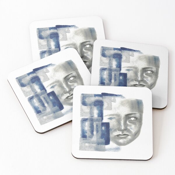 Item preview, Grey and blue portrait with crayon and stamping designed and sold by Neleren.