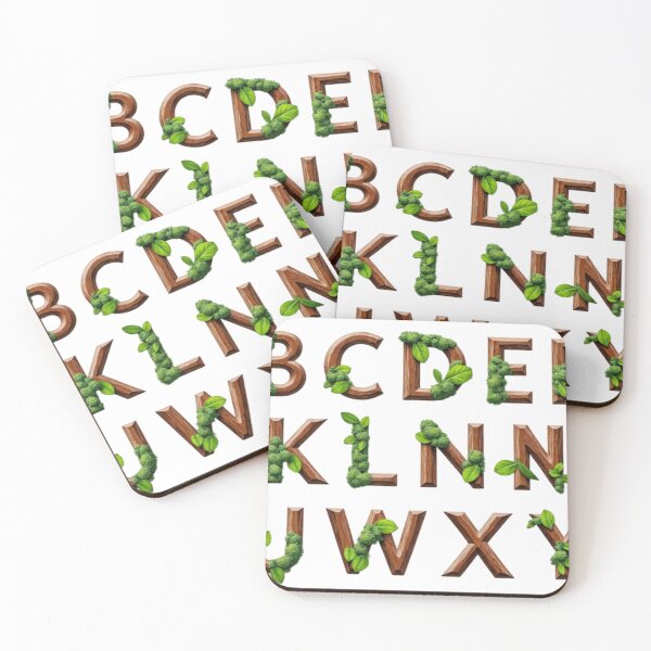 Item preview, Wooden Alphabet with Moss and Leaves on Black Background designed and sold by Creative88Art.