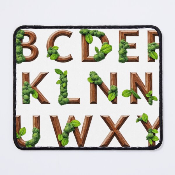 Item preview, Wooden Alphabet with Moss and Leaves on Black Background designed and sold by Creative88Art.