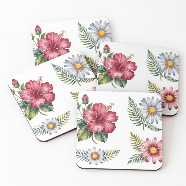 Item preview, Vibrant Floral Illustrations with Hibiscus and Daisies on Black designed and sold by Creative88Art.