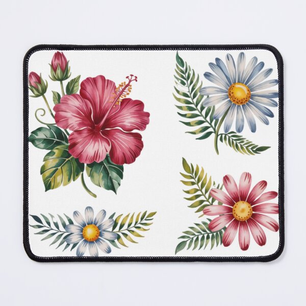 Item preview, Vibrant Floral Illustrations with Hibiscus and Daisies on Black designed and sold by Creative88Art.