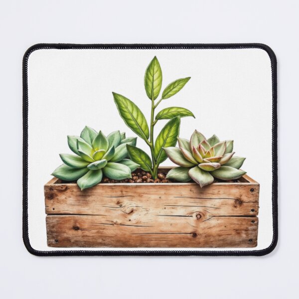Item preview, Rustic Wooden Planter Box with Succulents and Leafy Plant designed and sold by Creative88Art.