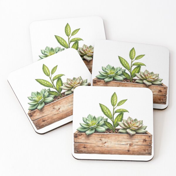 Item preview, Rustic Wooden Planter Box with Succulents and Leafy Plant designed and sold by Creative88Art.