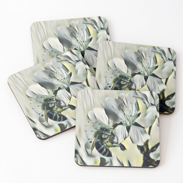 Item preview, 7 Dreamy Bee Moments in White Flower Clusters | Soft Floral Nature Art designed and sold by POETTICA.
