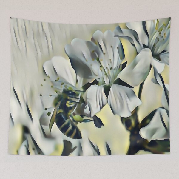 Item preview, 7 Dreamy Bee Moments in White Flower Clusters | Soft Floral Nature Art designed and sold by POETTICA.