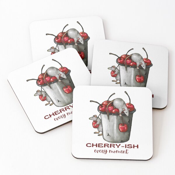 Item preview, Cherish Every Moment with Pun, Mice Gathering CHERRIES, Illustration designed and sold by JoyfulWhimsy.
