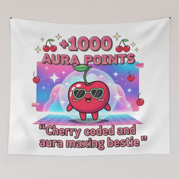 Item preview, Aura Points Cherry Coded Bestie Vaporwave Aesthetic Digital Art Print designed and sold by AnnDesignStudio.