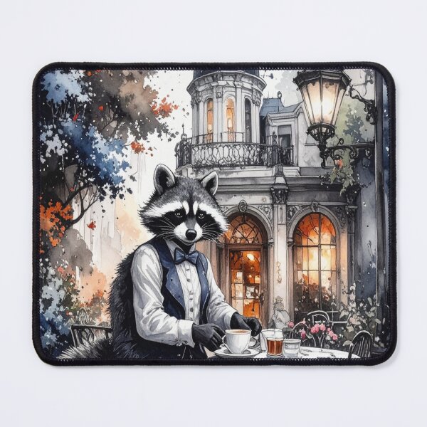 Item preview, Illustrate An Anthropomorphic Raccoon Barista Serving Coffee In A Cozy Cafe designed and sold by Elliott G.W..