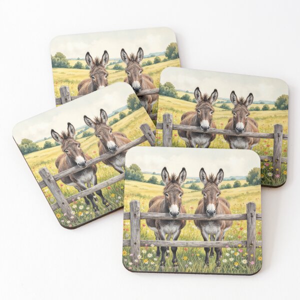 Item preview, Donkeys In a Pasture Behind a Fence designed and sold by Maria Dryfhout.