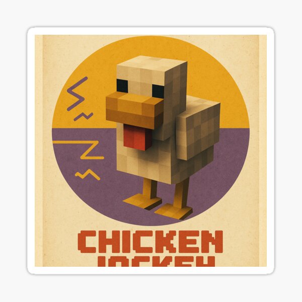 Vista previa del artículo con la obra «Póster retro de Minecraft Chicken Jockey», diseñado y vendido por DesignColler.