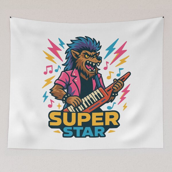 Item preview, Glam Rock Werewolf with Electric Keytar Power designed and sold by Retro Boo Tee.