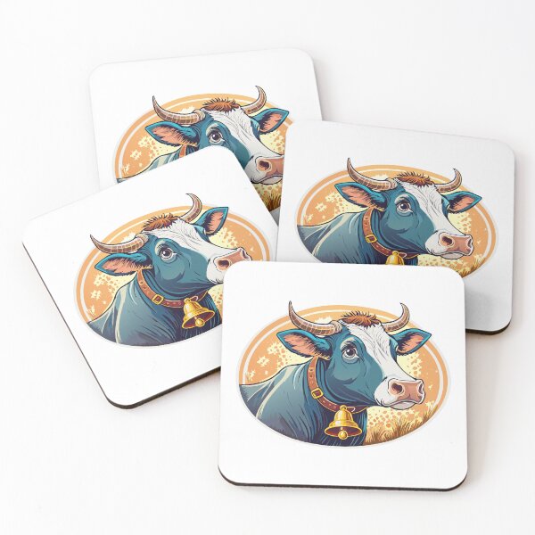 Item preview, Cow head portrait, Farm, cow with horns a golden belln watching you curiously - cartoon illustration, Farming cattle animal, sketch for milk diary and beef products designed and sold by Danler.