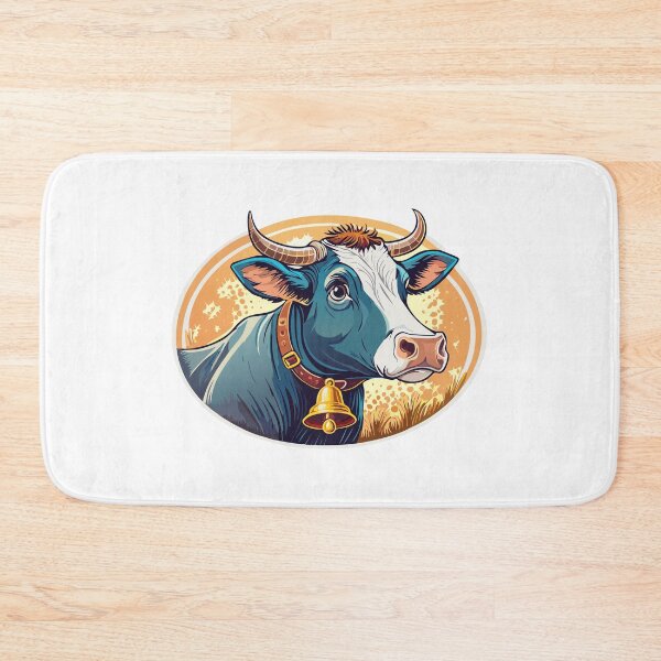 Item preview, Cow head portrait, Farm, cow with horns a golden belln watching you curiously - cartoon illustration, Farming cattle animal, sketch for milk diary and beef products designed and sold by Danler.