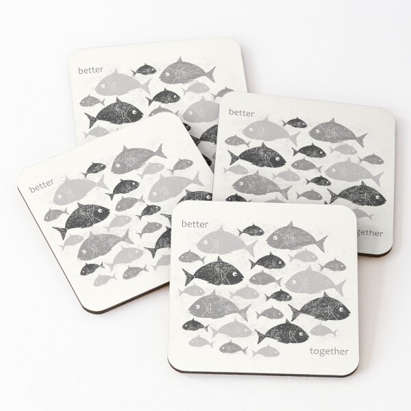 Item preview, Better together - Fish swimming together #3 - Black and white version designed and sold by Origillus.