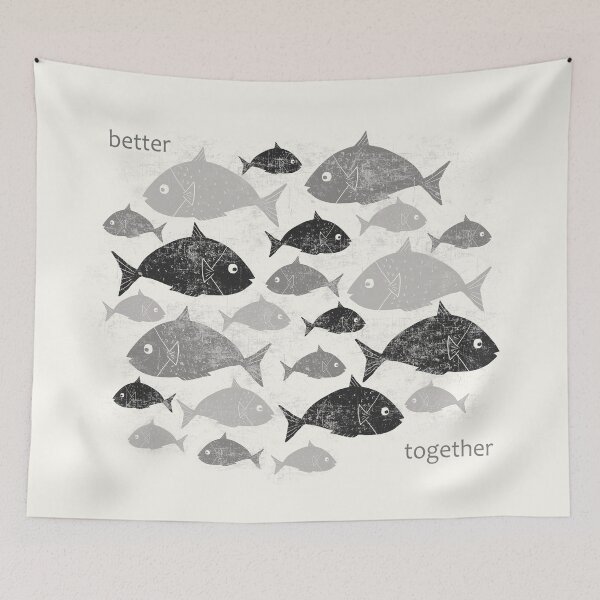 Item preview, Better together - Fish swimming together #3 - Black and white version designed and sold by Origillus.