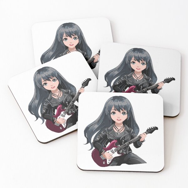 Aperçu de l'œuvre Fille emo aux cheveux noirs, maquillage sombre et guitare électrique créée et vendue par Danler.