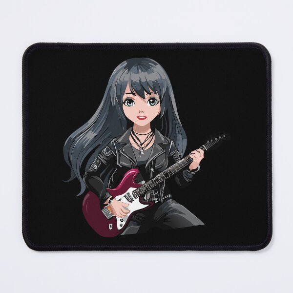 Item preview, Emo girl with black hair, dark makeup and electric guitar designed and sold by Danler.