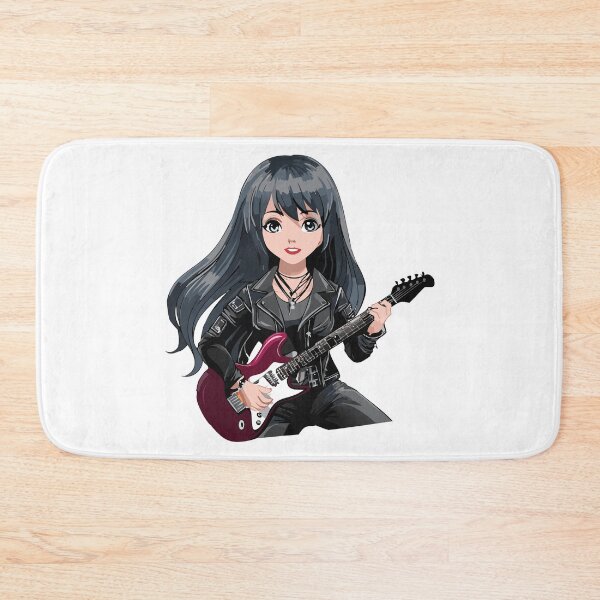 Item preview, Emo girl with black hair, dark makeup and electric guitar designed and sold by Danler.