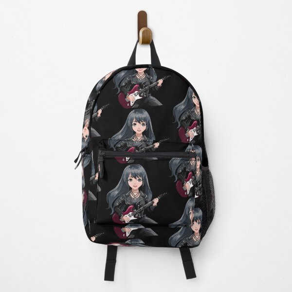 Item preview, Emo girl with black hair, dark makeup and electric guitar designed and sold by Danler.