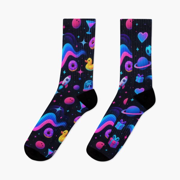 Item preview, Colorful Neon Seamless Pattern with Toys, Space, and Fun Icons on Dark Background designed and sold by Alessi-os.