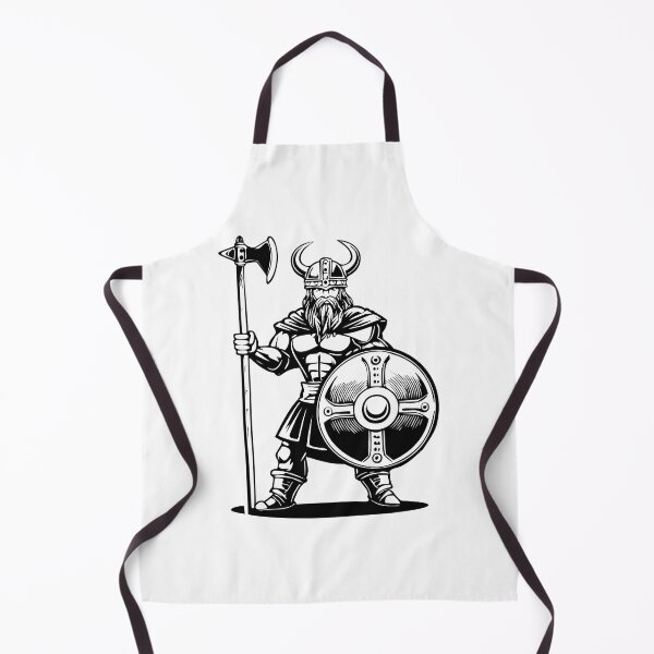 Item preview, Black and white portrait of a frowning angry Celtic warrior in a horned helmet,  with shield and axe, Viking or Gallic warrior, designed and sold by Danler.