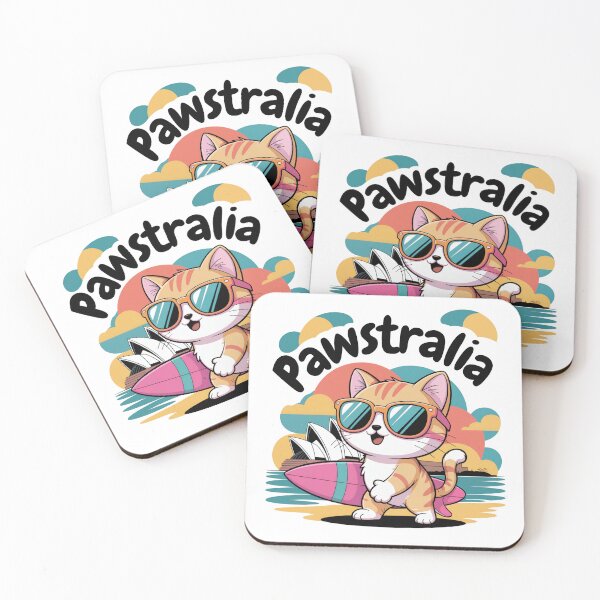Item preview, Kawaii Chibi Cat Surfing Sydney | Pawstralia Pun T-Shirt Design designed and sold by Darrwea.