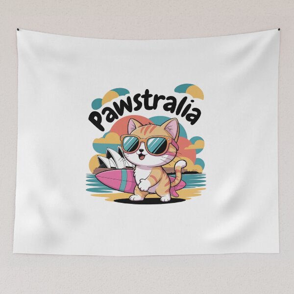 Item preview, Kawaii Chibi Cat Surfing Sydney | Pawstralia Pun T-Shirt Design designed and sold by Darrwea.