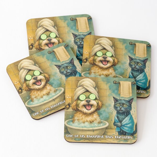 Item preview, Soaked Cat and Smug Dog Bathroom Humor designed and sold by gleefulme.