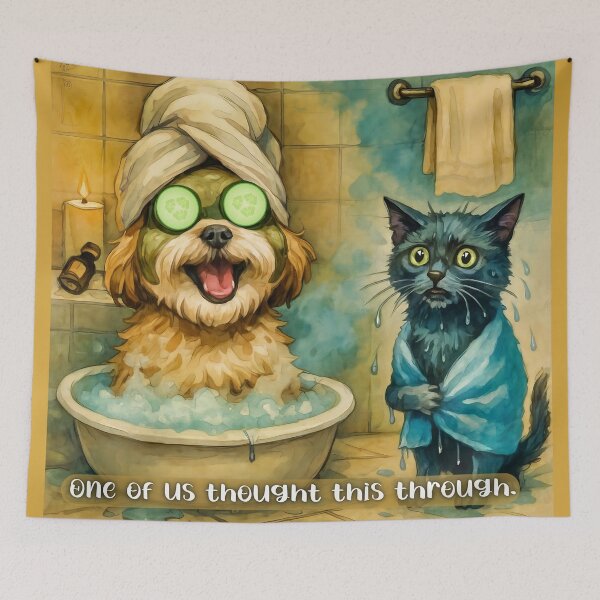 Item preview, Soaked Cat and Smug Dog Bathroom Humor designed and sold by gleefulme.