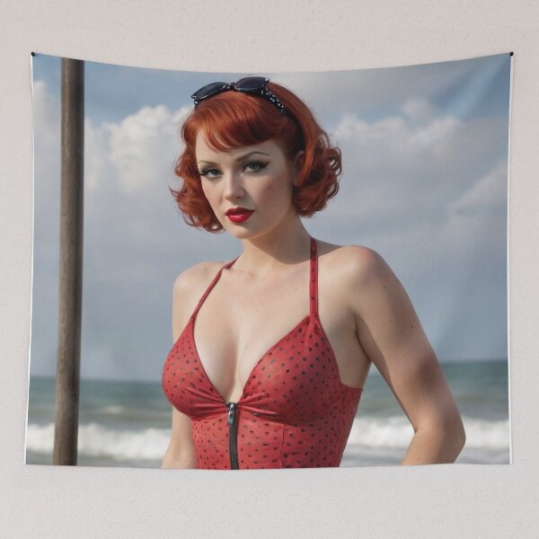 Item preview, Vintage Swimsuit Red Head Pin Up designed and sold by MissSaylor.
