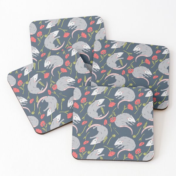 Item preview, Possums and Poppies – Cute Opossum Floral Pattern designed and sold by musingtreeart.